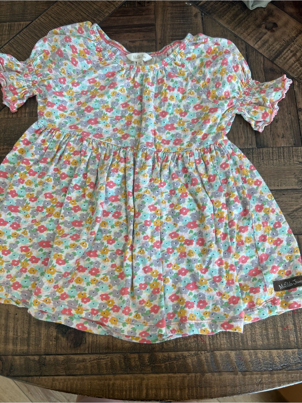 Matilda Jane White Floral Top with Pink Yellow Aqua Accents